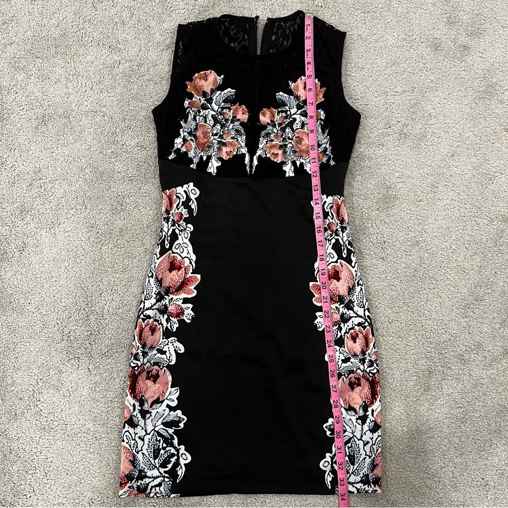 Guess Womens XS Lace Inset Floral Print Cocktail Dress Black Mini Dark Eden - Picture 7 of 12